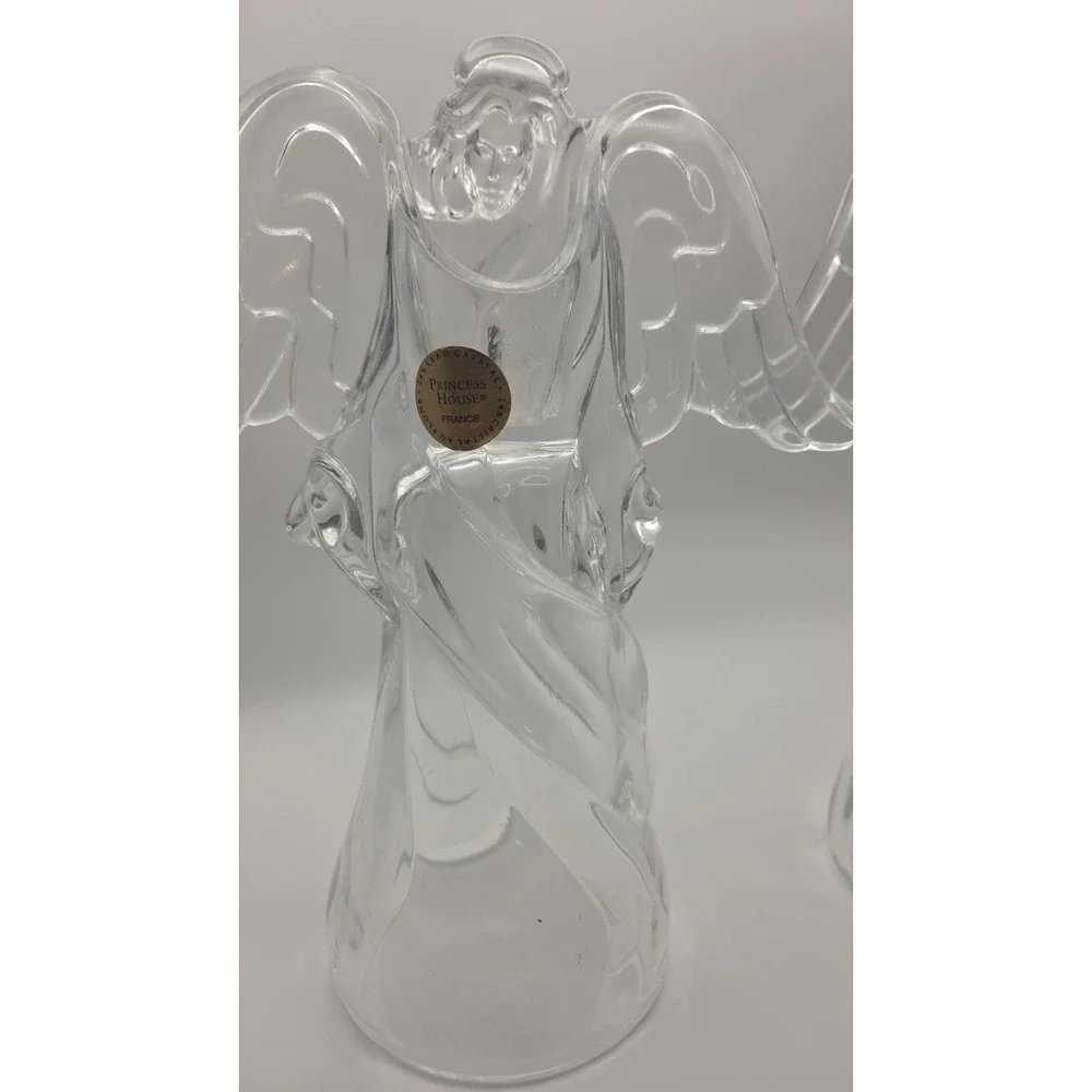 2 Princess House Lead Crystal Germany Angel Candle Holder Heavy 8' tall